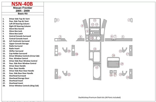 Nissan Frontier 2005-UP Basic Set Interior BD Dash Trim Kit