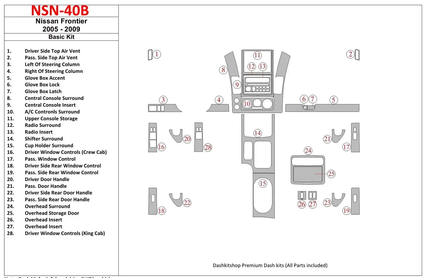 Nissan Frontier 2005-UP Basic Set Interior BD Dash Trim Kit