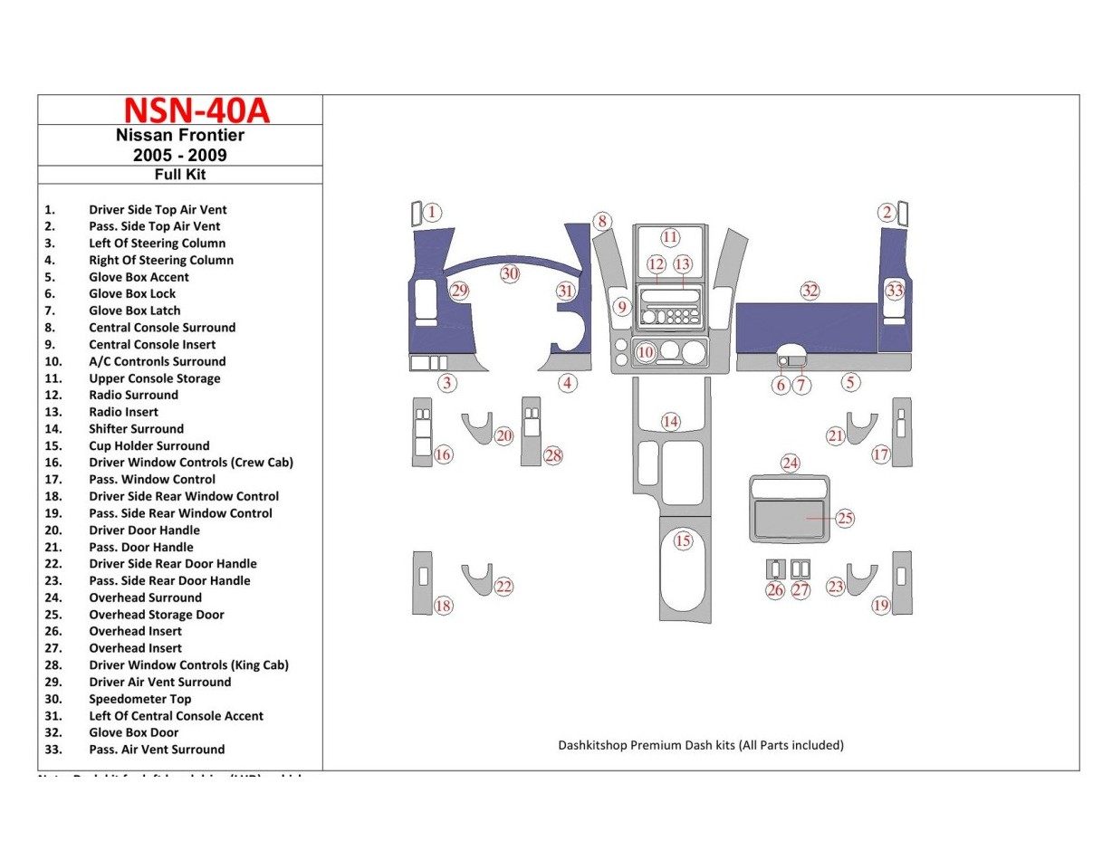 Nissan Frontier 2005-UP Voll Satz BD innenausstattung armaturendekor cockpit dekor - 1- Cockpit Dekor Innenraum