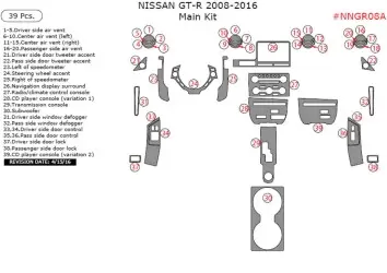 Nissan GT-R 2008-2016 main interior dash trim kit, 39 Pcs