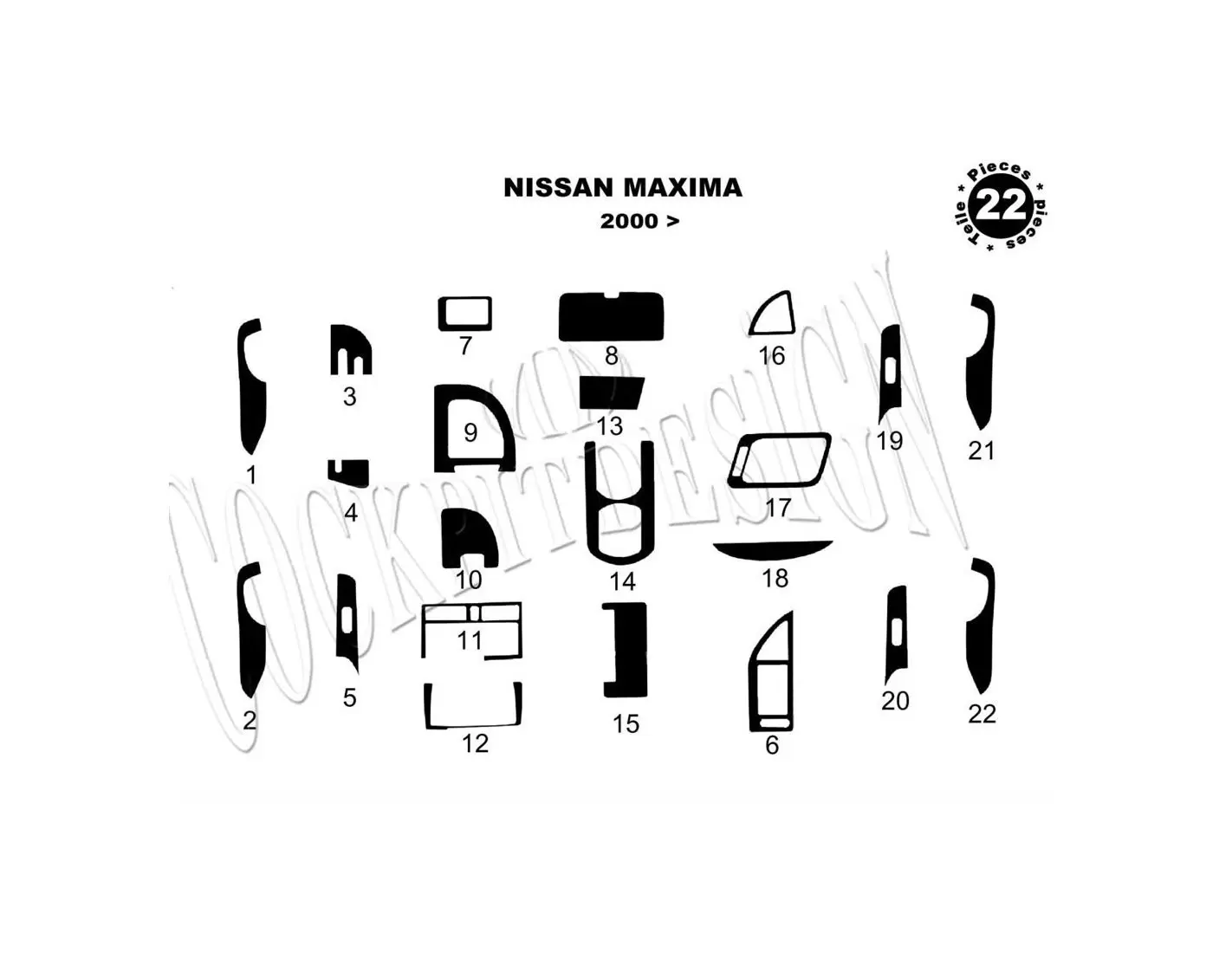 Nissan Maxima 00-04 Mittelkonsole Armaturendekor Cockpit Dekor 22-Teilige - 1- Cockpit Dekor Innenraum