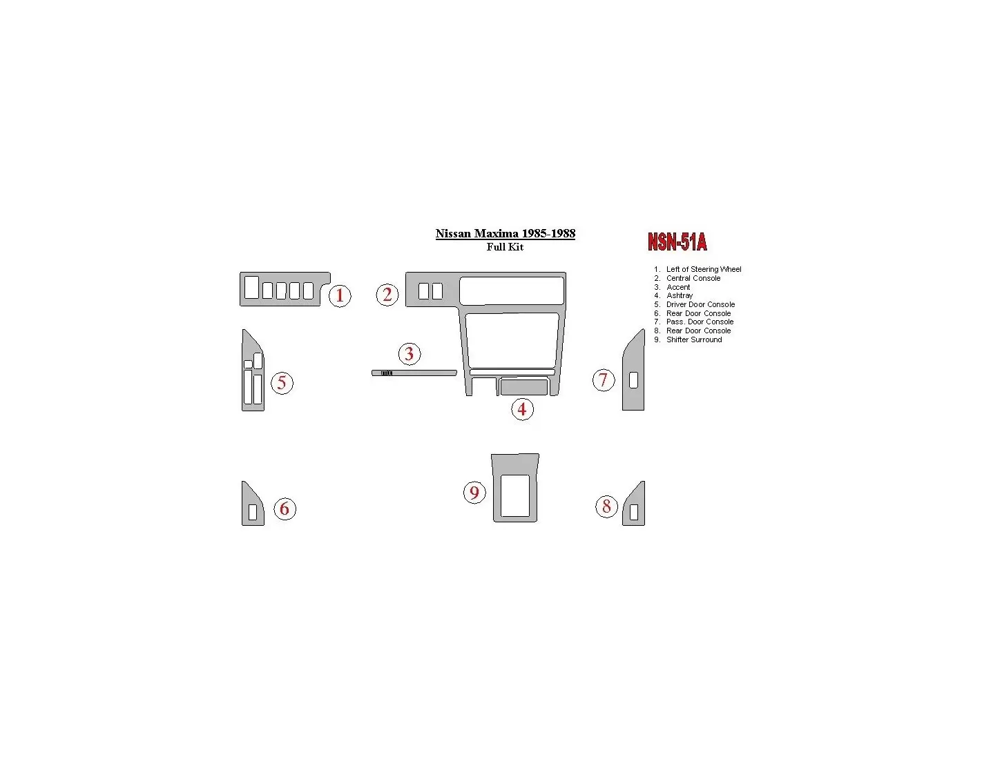 Nissan Maxima 1985-1988 Full Set BD Interieur Dashboard Bekleding Volhouder