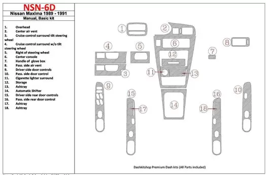 Nissan Maxima 1989-1991 Paquet de base, boîte manuellebox, 18 Parts set BD Kit la décoration du tableau de bord - 1 - habillage 