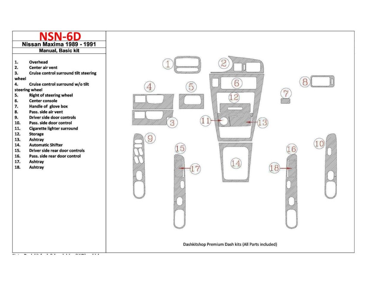 Nissan Maxima 1989-1991 Basic Set, Manual Gearbox, 18 Parts set Decor de carlinga su interior