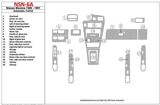 Nissan Maxima 1989-1991 Full Set, Automatic Gearbox, 20 Parts set Decor de carlinga su interior