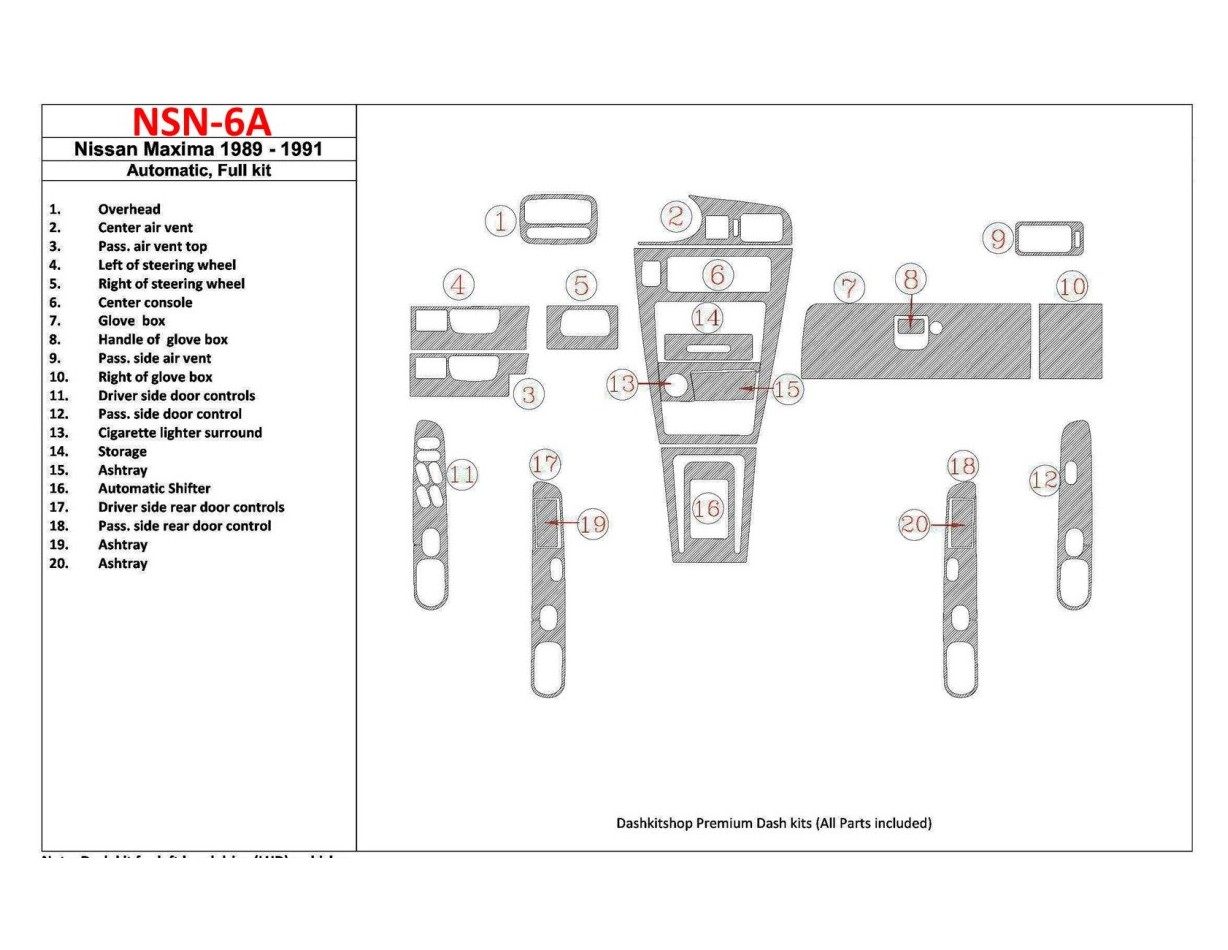Nissan Maxima 1989-1991 Full Set, Automatic Gearbox, 20 Parts set Decor de carlinga su interior
