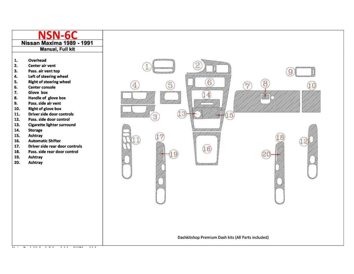 Nissan Maxima 1989-1991 Full Set, Manual Gearbox, 20 Parts set Interior BD Dash Trim Kit