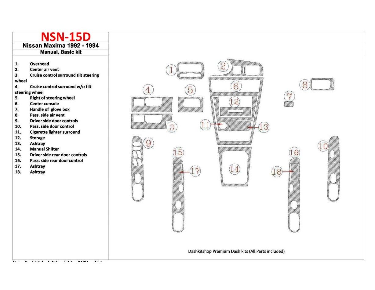 Nissan Maxima 1992-1994 Manual Gearbox, Grundset, 18 Parts set BD innenausstattung armaturendekor cockpit dekor - 1- Cockpit Dek