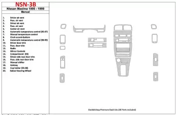 Nissan Maxima 1995-1999 Manual Gearbox, 21 Parts set BD Interieur Dashboard Bekleding Volhouder