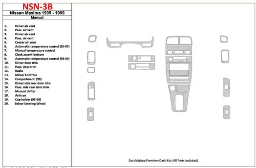 Nissan Maxima 1995-1999 Manual Gearbox, 21 Parts set BD innenausstattung armaturendekor cockpit dekor - 1- Cockpit Dekor Innenra