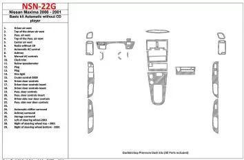 Nissan Maxima 2000-2001 Basic Set, Automatic Gearbox, Radio Without CD Player, 28 Parts set Interior BD Dash Trim Kit