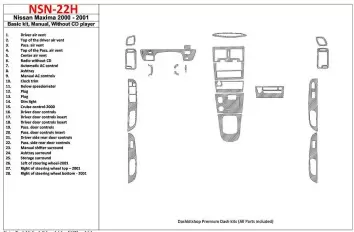 Nissan Maxima 2000-2001 Basic Set, Manual Gearbox, Radio Without CD Player, 28 Parts set Interior BD Dash Trim Kit