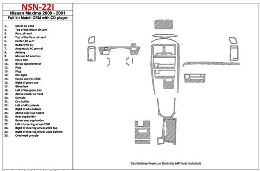 Nissan Maxima 2000-2001 Door panels, 4 Parts set BD innenausstattung armaturendekor cockpit dekor - 1- Cockpit Dekor Innenraum