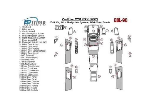 Cadillac CTS 2003-2007 Paquet de base, 18 Parts set BD Kit la décoration du tableau de bord - 1