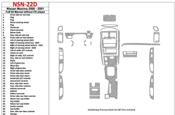 Nissan Maxima 2000-2001 Full Set, Manual Gearbox, Radio Without CD Player, 40 Parts set Interior BD Dash Trim Kit