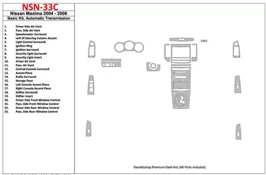 Nissan Maxima 2004-2006 Basic Set, Automatic Gear Decor de carlinga su interior