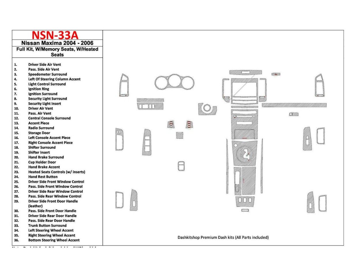 Nissan Maxima 2004-2006 Full Set, Automatic Gear, With Memory Seats,with Heated Seats Decor de carlinga su interior