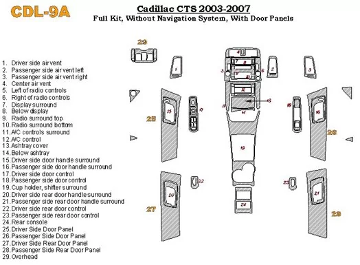 Cadillac CTS 2003-2007 Voll Satz BD innenausstattung armaturendekor cockpit dekor - 1