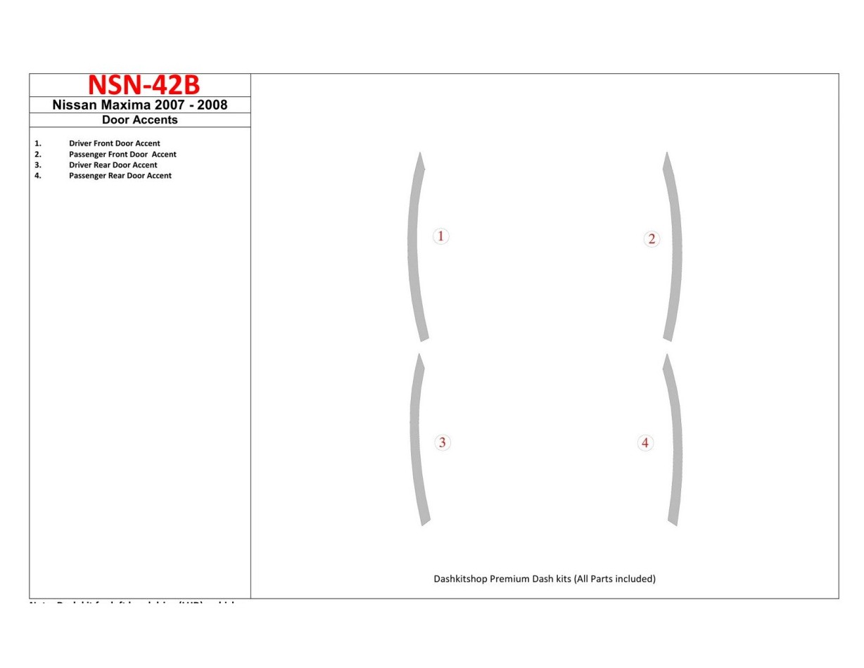 Nissan Maxima 2007-2008 Doors Accent Decor de carlinga su interior