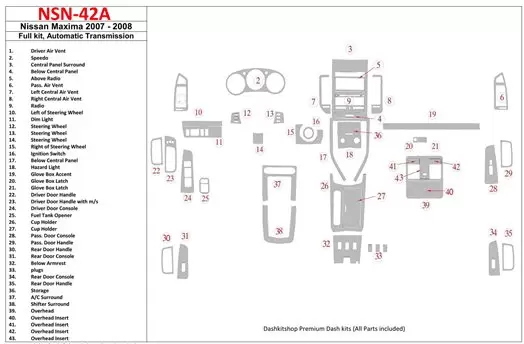 Nissan Maxima 2007-2008 Full Set, Automatic Gear Interior BD Dash Trim Kit