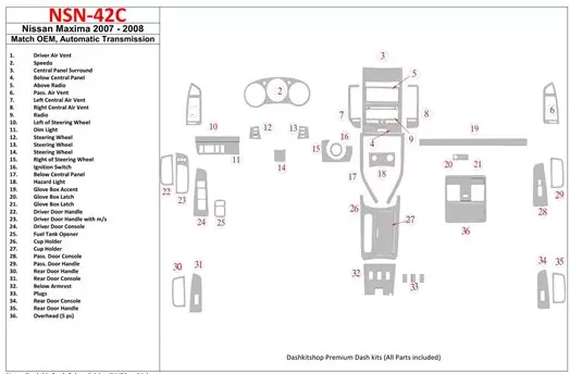 Nissan Maxima 2007-2008 OEM Compliance, Automatic Gear BD innenausstattung armaturendekor cockpit dekor - 1- Cockpit Dekor Innen