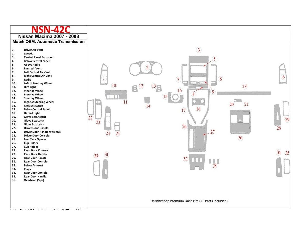 Nissan Maxima 2007-2008 OEM Compliance, Automatic Gear Interior BD Dash Trim Kit