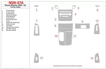 Nissan Maxima 2009-UP Full Set, Radio Interior BD Dash Trim Kit