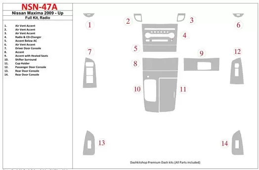 Nissan Maxima 2009-UP Voll Satz, Radio BD innenausstattung armaturendekor cockpit dekor - 1- Cockpit Dekor Innenraum