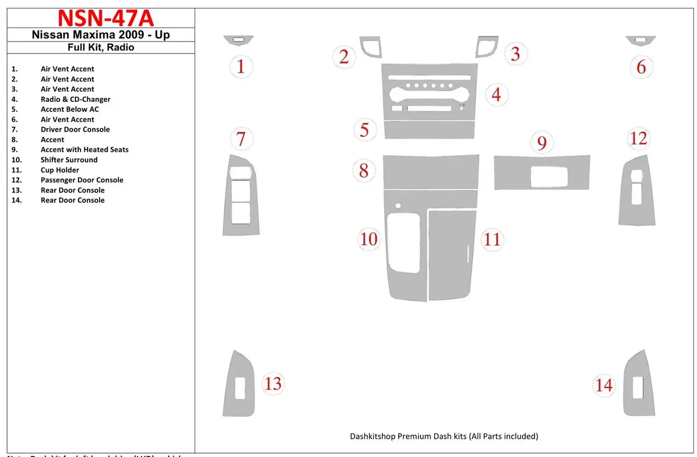 Nissan Maxima 2009-UP Full Set, Radio Cruscotto BD Rivestimenti interni