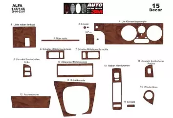 Alfa Romeo 145 146 09.94 - 03.97 3D Interior Kit de moldura de tablero Dash Trim Dekor 15-Partes
