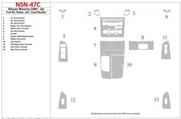 Nissan Maxima 2009-UP Full Set, Radio, A/C, Card Reader Interior BD Dash Trim Kit