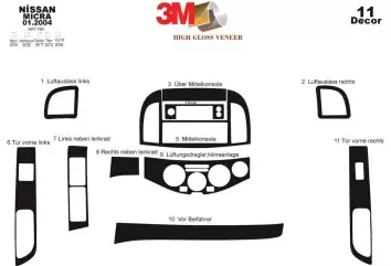 Nissan Micra 01.03 12.09 3M 3D Interior Dashboard Trim Kit Dash Trim Dekor 11-Parts