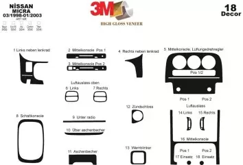 Nissan Micra 03.98-12.02 3M 3D Interior Dashboard Trim Kit Dash Trim Dekor 18-Parts