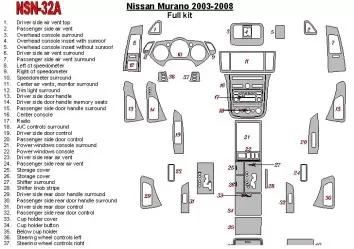 Nissan Murano 2003-2008 Full Set Cruscotto BD Rivestimenti interni