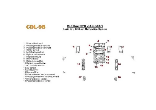 Cadillac CTS 2003-2007 Ensemble Complet, Avec NAVI, Avec Door Panels BD Kit la décoration du tableau de bord - 1