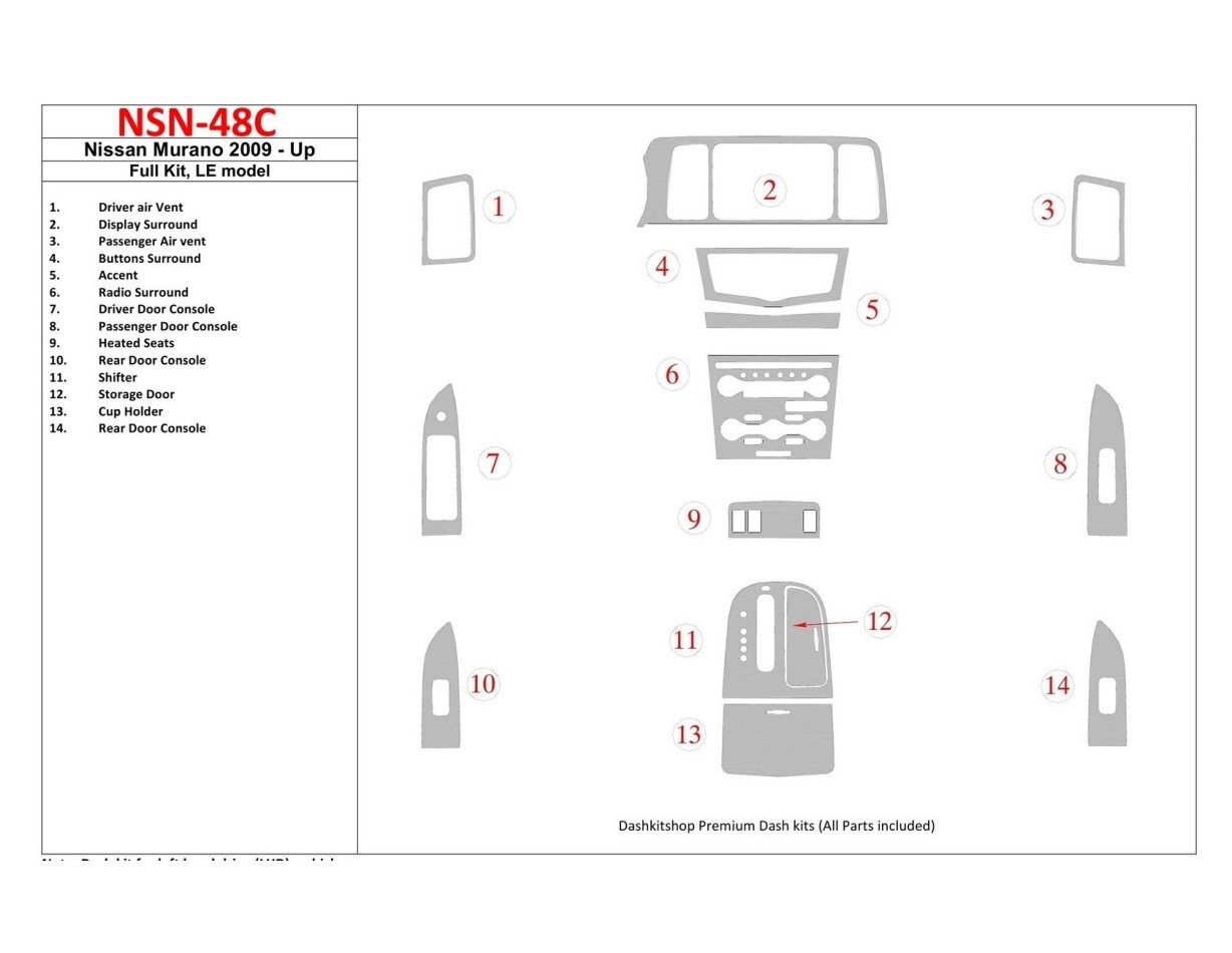 Nissan Murano 2009-UP Full Set, LE model BD Interieur Dashboard Bekleding Volhouder