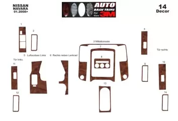 Nissan Navara D40 01.2010 Kit Rivestimento Cruscotto all'interno del veicolo Cruscotti personalizzati 16-Decori