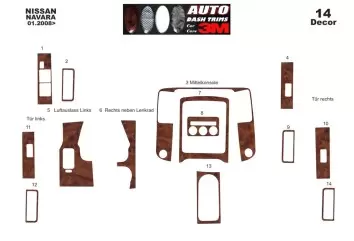 Nissan Navara D40 01.2010 3M 3D Interior Dashboard Trim Kit Dash Trim Dekor 16-Parts