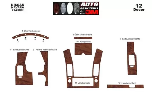 Nissan Navara D40 06 12.10 Armaturendekor Cockpit Dekor 12 Teilige