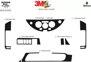 Nissan Note 01.2006 3M 3D Interior Dashboard Trim Kit Dash Trim Dekor 8-Parts