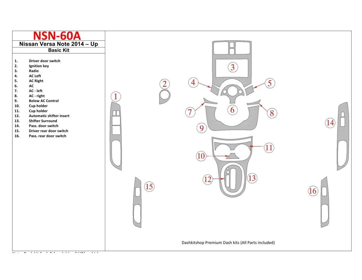 Nissan Note 2014-UP Basic Set Decor de carlinga su interior
