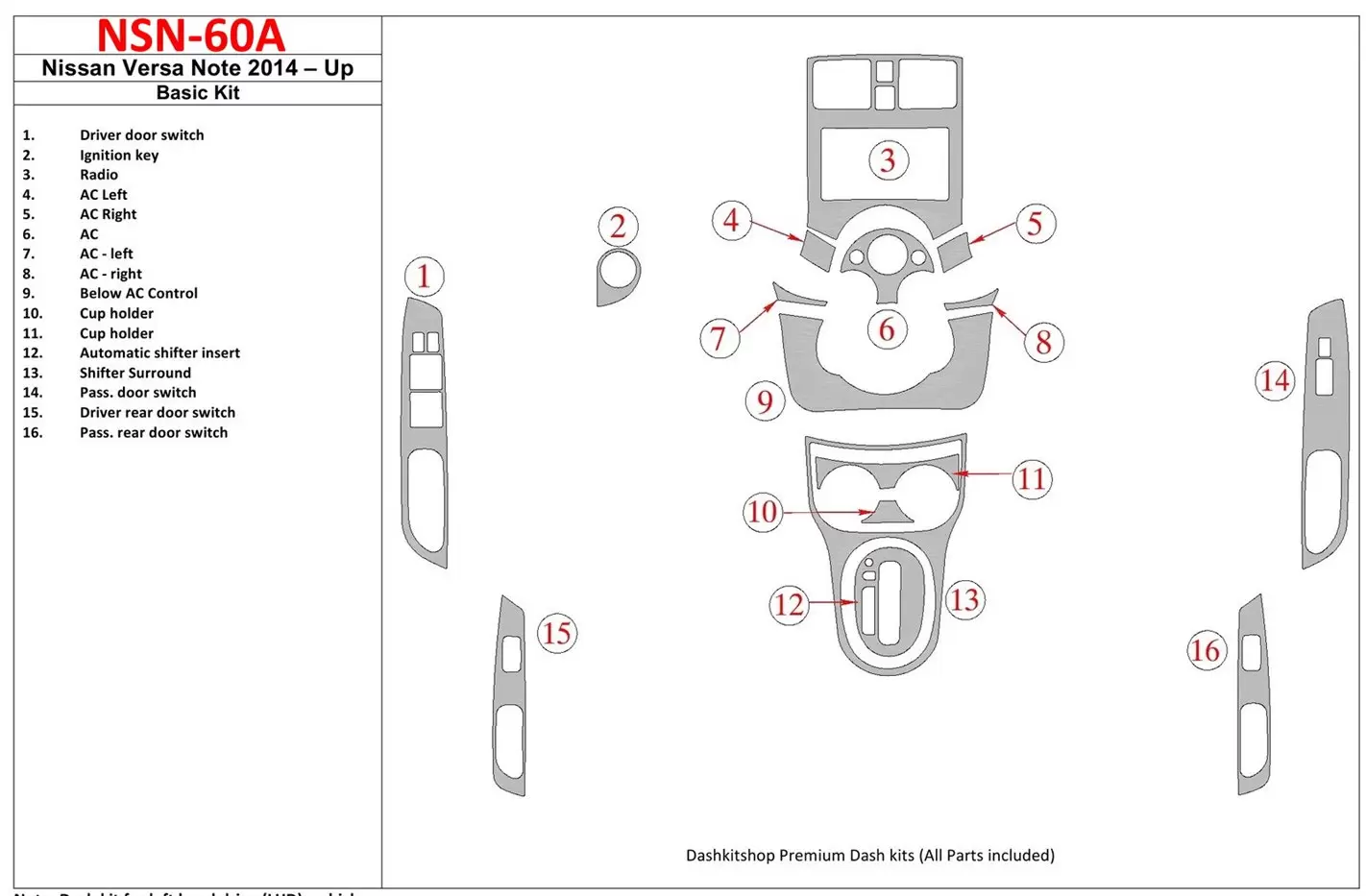 Nissan Note 2014-UP Basic Set Interior BD Dash Trim Kit