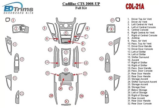 Cadillac CTS 2008-UP Full Set Interior BD Dash Trim Kit Cadillac CTS 2008-UP Full Set Interior BD Dash Trim Kit