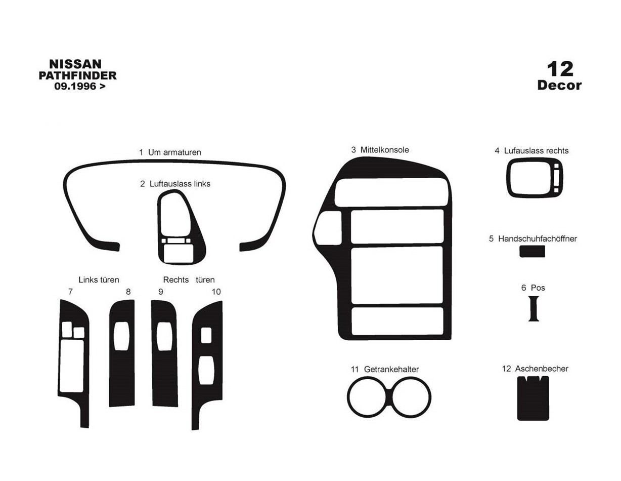Nissan Pathfinder 09.96-12.01 3D Decor de carlinga su interior del coche 12-Partes