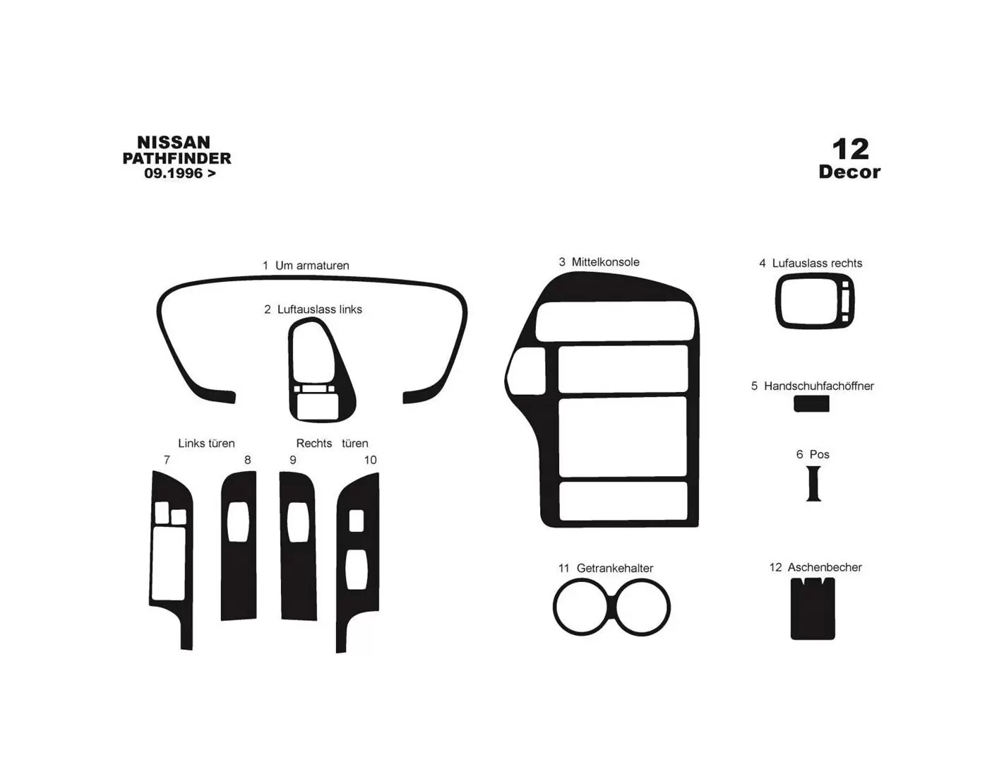 Nissan Pathfinder 96-12.01 Mittelkonsole Armaturendekor Cockpit Dekor 12-Teilige - 1- Cockpit Dekor Innenraum