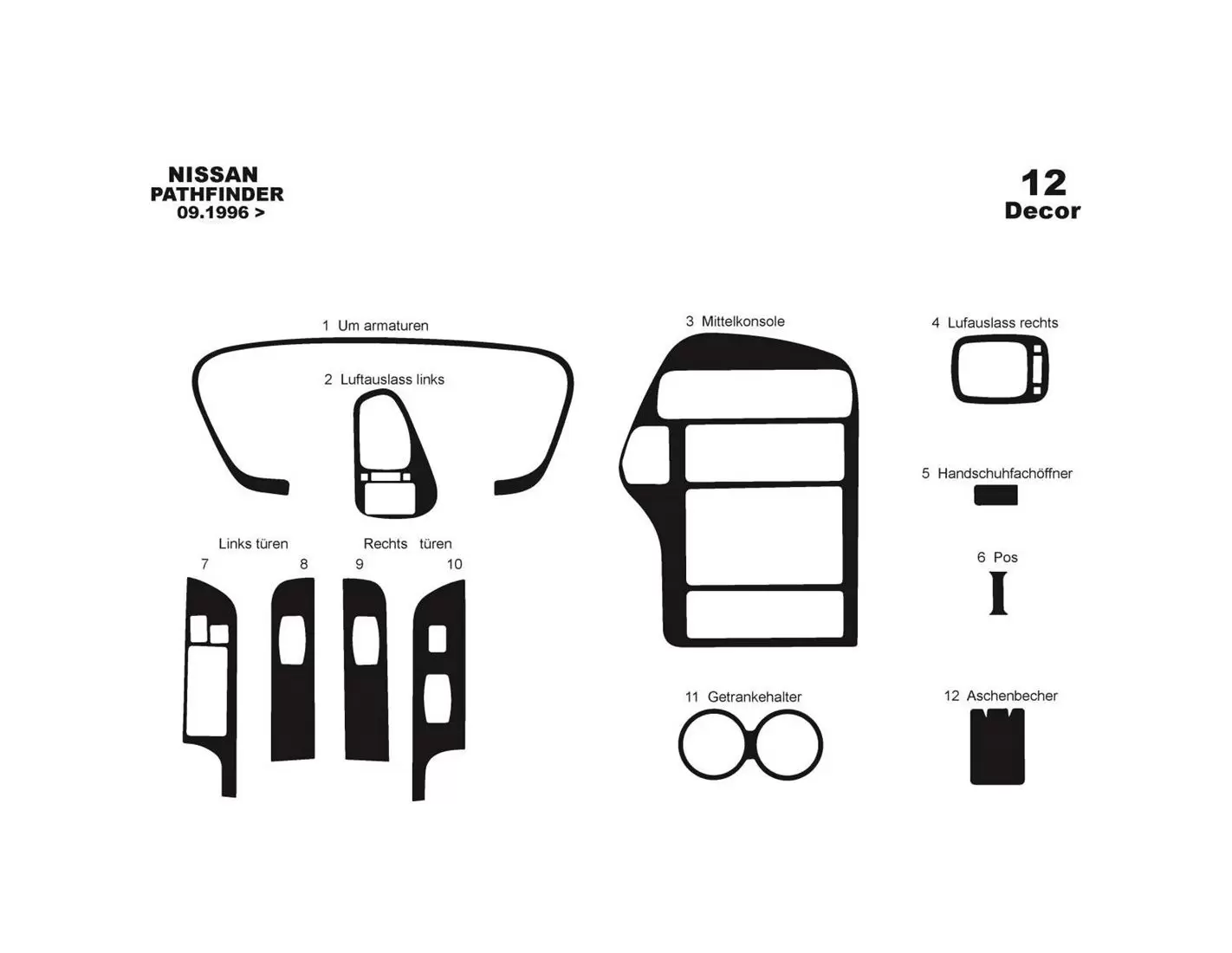 Nissan Pathfinder 09.96-12.01 3M 3D Interior Dashboard Trim Kit Dash Trim Dekor 12-Parts
