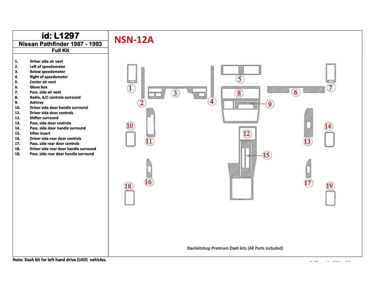 Nissan Pathfinder 1987-1993 Full Set, 19 Parts set BD Interieur Dashboard Bekleding Volhouder