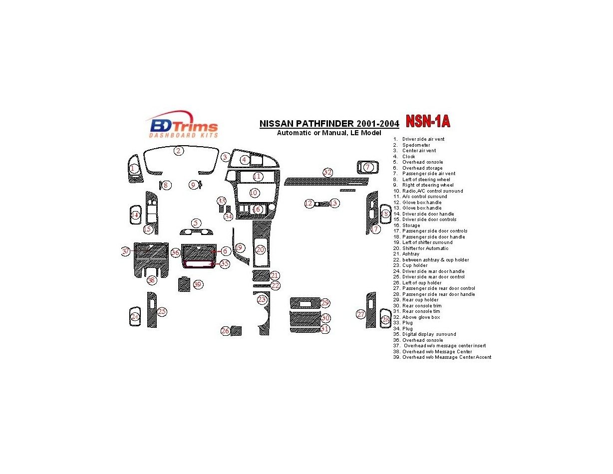 Nissan Pathfinder 2001-2004 LE Model Interior BD Dash Trim Kit