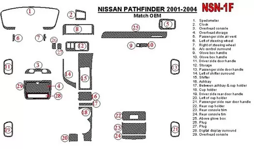 Nissan Pathfinder 2001-2004 OEM Compliance BD Interieur Dashboard Bekleding Volhouder