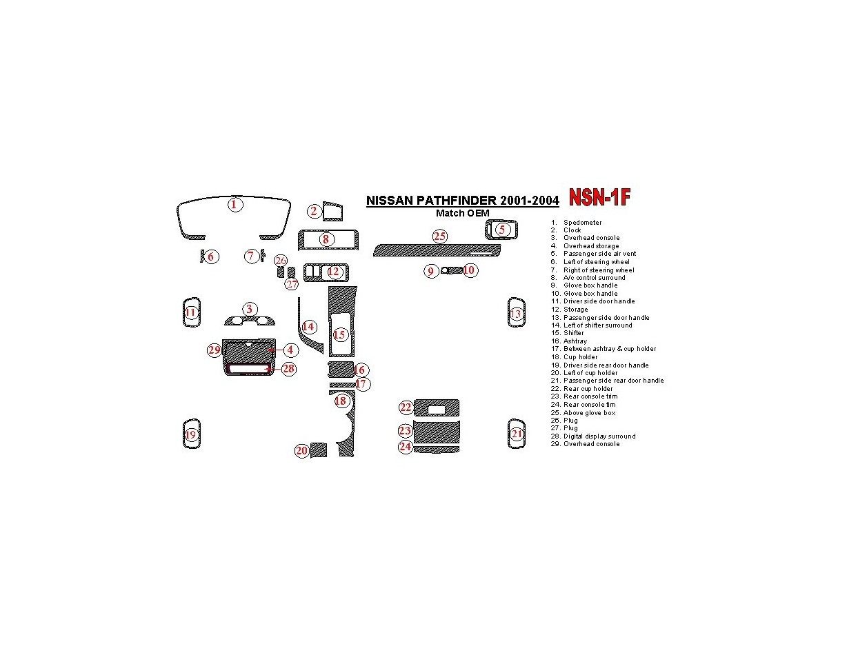 Nissan Pathfinder 2001-2004 OEM Compliance BD Kit la décoration du tableau de bord - 1 - habillage decor de tableau de bord